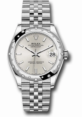 Rolex Steel and White Gold Datejust 31 Watch - Domed 24 Diamond Bezel - Silver Index Dial - Jubilee Bracelet 278344RBR sij 