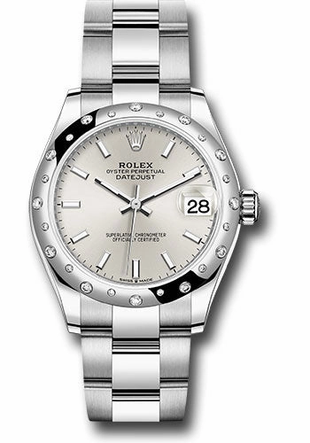 Rolex Steel and White Gold Datejust 31 Watch - Domed 24 Diamond Bezel - Silver Index Dial - Oyster Bracelet 278344RBR sio 