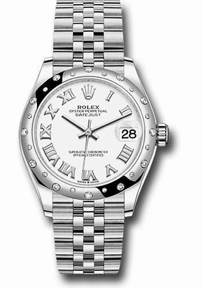 Rolex Steel and White Gold Datejust 31 Watch - Domed 24 Diamond Bezel - White Roman Dial - Jubilee Bracelet 278344RBR wrj 