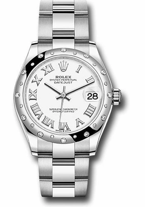 Rolex Steel and White Gold Datejust 31 Watch - Domed 24 Diamond Bezel - White Roman Dial - Oyster Bracelet 278344RBR wro 