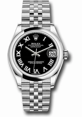 Rolex Steel and White Gold Datejust 31 Watch - Domed Bezel - Black Roman Dial - Jubilee Bracelet 278240 bkrj 