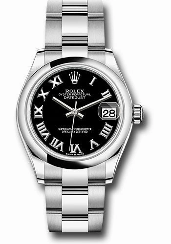 Rolex Steel and White Gold Datejust 31 Watch - Domed Bezel - Black Roman Dial - Oyster Bracelet 278240 bkro 
