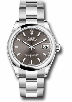 Rolex Steel and White Gold Datejust 31 Watch - Domed Bezel - Dark Grey Index Dial - Oyster Bracelet 278240 dkgio 