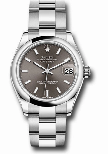 Rolex Steel and White Gold Datejust 31 Watch - Domed Bezel - Dark Grey Index Dial - Oyster Bracelet 278240 dkgio 