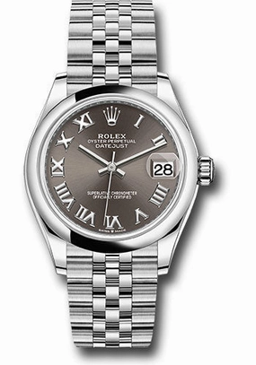 Rolex Steel and White Gold Datejust 31 Watch - Domed Bezel - Dark Grey Roman Dial - Jubilee Bracelet 278240 dkgrj 