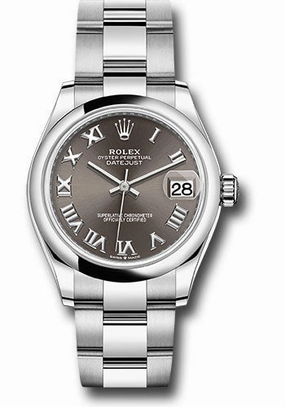 Rolex Steel and White Gold Datejust 31 Watch - Domed Bezel - Dark Grey Roman Dial - Oyster Bracelet 278240 dkgro 