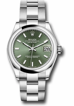Rolex Steel and White Gold Datejust 31 Watch - Domed Bezel - Mint Green Index Dial - Oyster Bracelet 278240 mgio 