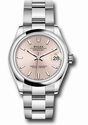 Rolex Steel and White Gold Datejust 31 Watch - Domed Bezel - Pink Index Dial - Oyster Bracelet 278240 pio 