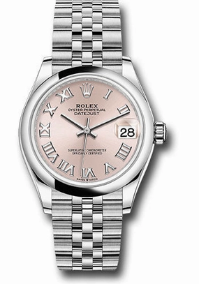 Rolex Steel and White Gold Datejust 31 Watch - Domed Bezel - Pink Roman Dial - Jubilee Bracelet 278240 prj 