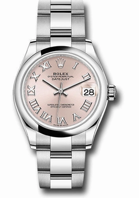 Rolex Steel and White Gold Datejust 31 Watch - Domed Bezel - Pink Roman Dial - Oyster Bracelet 278240 pro 