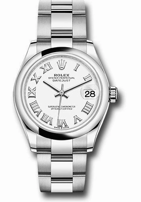 Rolex Steel and White Gold Datejust 31 Watch - Domed Bezel - White Roman Dial - Oyster Bracelet 278240 wro 