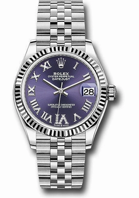 Rolex Steel and White Gold Datejust 31 Watch - Fluted Bezel - Aubergine Roman Diamond 6 Dial - Jubilee Bracelet 278274 aubdr6j 
