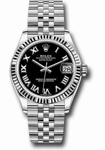 Rolex Steel and White Gold Datejust 31 Watch - Fluted Bezel - Black Roman Dial - Jubilee Bracelet 278274 bkrj 