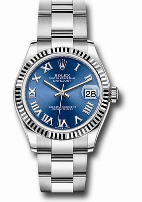 Rolex Steel and White Gold Datejust 31 Watch - Fluted Bezel - Blue Roman Dial - Oyster Bracelet 278274 blro 