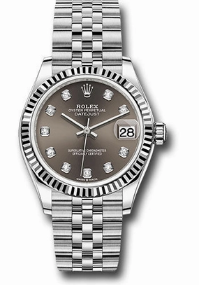 Rolex Steel and White Gold Datejust 31 Watch - Fluted Bezel - Dark Grey Diamond Dial - Jubilee Bracelet 278274 dkgdj 