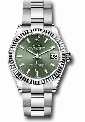 Rolex Steel and White Gold Datejust 31 Watch - Fluted Bezel - Mint Green Index Dial - Oyster Bracelet 278274 mgio 