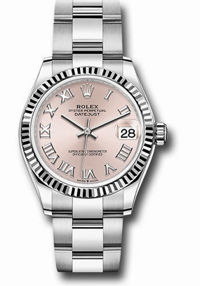 Rolex Steel and White Gold Datejust 31 Watch - Fluted Bezel - Pink Roman Dial - Oyster Bracelet 278274 pro 
