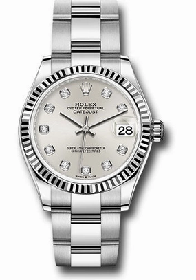 Rolex Steel and White Gold Datejust 31 Watch - Fluted Bezel - Silver Diamond Dial - Oyster Bracelet 278274 sdo 