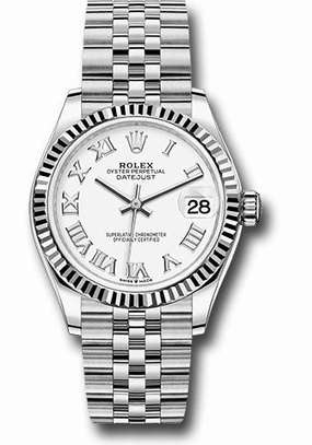 Rolex Steel and White Gold Datejust 31 Watch - Fluted Bezel - White Roman Dial - Jubilee Bracelet 278274 wrj 
