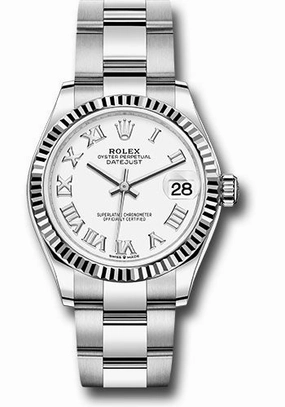 Rolex Steel and White Gold Datejust 31 Watch - Fluted Bezel - White Roman Dial - Oyster Bracelet 278274 wro 