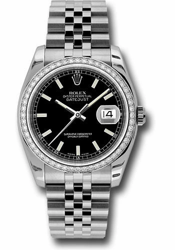 Rolex Steel and White Gold Datejust 36 Watch - 52 Diamond Bezel - Black Index Dial - Jubilee Bracelet - 116244 bkij 