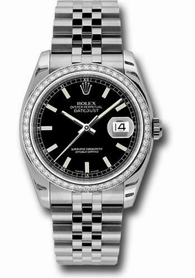 Rolex Steel and White Gold Datejust 36 Watch - 52 Diamond Bezel - Black Index Dial - Jubilee Bracelet - 116244 bkij 