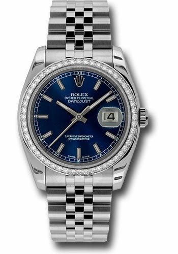 Rolex Steel and White Gold Datejust 36 Watch - 52 Diamond Bezel - Blue Index Dial - Jubilee Bracelet - 116244 blij 