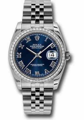 Rolex Steel and White Gold Datejust 36 Watch - 52 Diamond Bezel - Blue Roman Dial - Jubilee Bracelet - 116244 blrj 