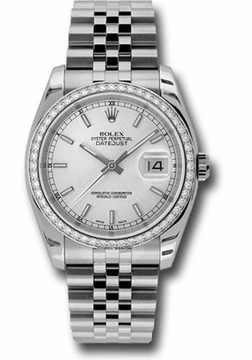 Rolex Steel and White Gold Datejust 36 Watch - 52 Diamond Bezel - Silver Index Dial - Jubilee Bracelet - 116244 sij 