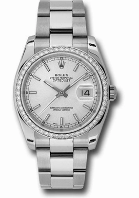 Rolex Steel and White Gold Datejust 36 Watch - 52 Diamond Bezel - Silver Index Dial - Oyster Bracelet - 116244 sio 