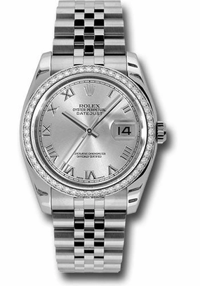 Rolex Steel and White Gold Datejust 36 Watch - 52 Diamond Bezel - Silver Roman Dial - Jubilee Bracelet - 116244 srj 