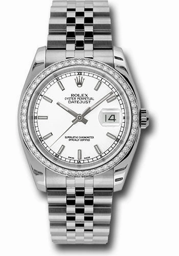 Rolex Steel and White Gold Datejust 36 Watch - 52 Diamond Bezel - White Index Dial - Jubilee Bracelet - 116244 wij 