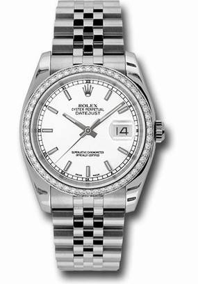 Rolex Steel and White Gold Datejust 36 Watch - 52 Diamond Bezel - White Index Dial - Jubilee Bracelet - 116244 wij 