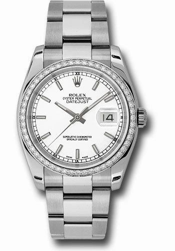 Rolex Steel and White Gold Datejust 36 Watch - 52 Diamond Bezel - White Index Dial - Oyster Bracelet - 116244 wio 