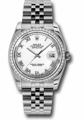 Rolex Steel and White Gold Datejust 36 Watch - 52 Diamond Bezel - White Roman Dial - Jubilee Bracelet - 116244 wrj 