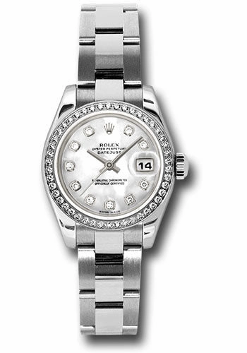 Rolex Steel and White Gold Lady-Datejust 26 Watch - 46 Diamond Bezel - Mother-Of-Pearl Diamond Dial - Oyster Bracelet - 179384 mdo 