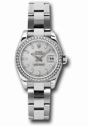 Rolex Steel and White Gold Lady-Datejust 26 Watch - 46 Diamond Bezel - Silver Index Dial - Oyster Bracelet - 179384 sio 