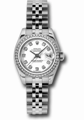 Rolex Steel and White Gold Lady-Datejust 26 Watch - 46 Diamond Bezel - White Diamond Dial - Jubilee Bracelet - 179384 wdj 