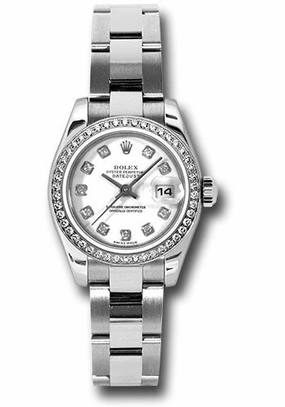 Rolex Steel and White Gold Lady-Datejust 26 Watch - 46 Diamond Bezel - White Diamond Dial - Oyster Bracelet - 179384 wdo 