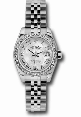 Rolex Steel and White Gold Lady Datejust 26 Watch - 46 Diamond Bezel - White Mother-Of-Pearl Roman Dial - Jubilee Bracelet - 179384 mrj 