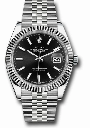 Rolex Steel and White Gold Rolesor Datejust 41 Watch - Fluted Bezel - Black Index Dial - Jubilee Bracelet - 126334 bkij 