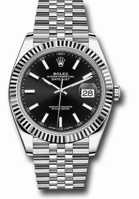 Rolex Steel and White Gold Rolesor Datejust 41 Watch - Fluted Bezel - Black Index Dial - Jubilee Bracelet - 126334 bkij 