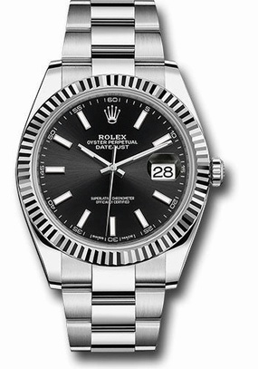 Rolex Steel and White Gold Rolesor Datejust 41 Watch - Fluted Bezel - Black Index Dial - Oyster Bracelet - 126334 bkio 