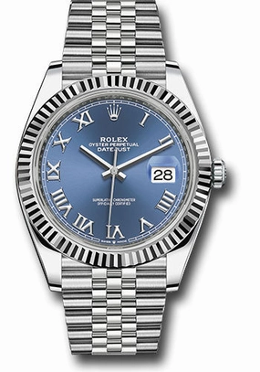 Rolex Steel and White Gold Rolesor Datejust 41 Watch - Fluted Bezel - Blue Roman Dial - Jubilee Bracelet - 126334 blrj 
