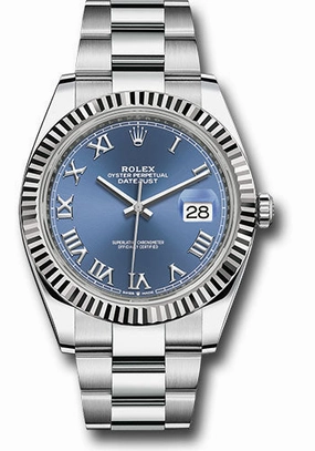 Rolex Steel and White Gold Rolesor Datejust 41 Watch - Fluted Bezel - Blue Roman Dial - Oyster Bracelet - 126334 blro 