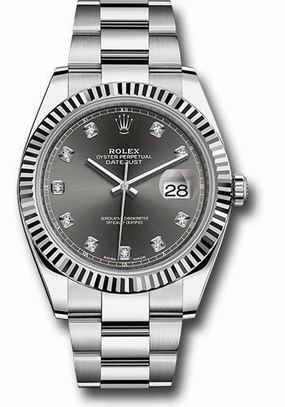 Rolex Steel and White Gold Rolesor Datejust 41 Watch - Fluted Bezel - Dark Rhodium Diamond Dial - Oyster Bracelet - 126334 dkrdo 