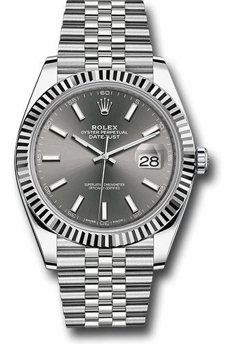 Rolex Steel and White Gold Rolesor Datejust 41 Watch - Fluted Bezel - Dark Rhodium Index Dial - Jubilee Bracelet - 126334 dkrij 