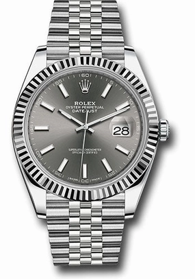 Rolex Steel and White Gold Rolesor Datejust 41 Watch - Fluted Bezel - Dark Rhodium Index Dial - Jubilee Bracelet - 126334 dkrij 