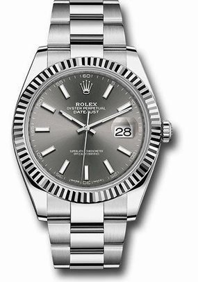 Rolex Steel and White Gold Rolesor Datejust 41 Watch - Fluted Bezel - Dark Rhodium Index Dial - Oyster Bracelet - 126334 dkrio 