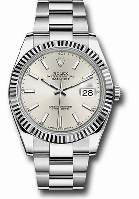 Rolex Steel and White Gold Rolesor Datejust 41 Watch - Fluted Bezel - Silver Index Dial - Oyster Bracelet - 126334 sio 